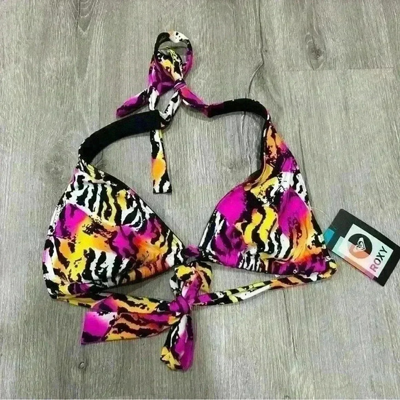 NWT Double Sided Roxy Pink Yellow Pattern Bikini Top Women’s Size Medium - Picture 1 of 3